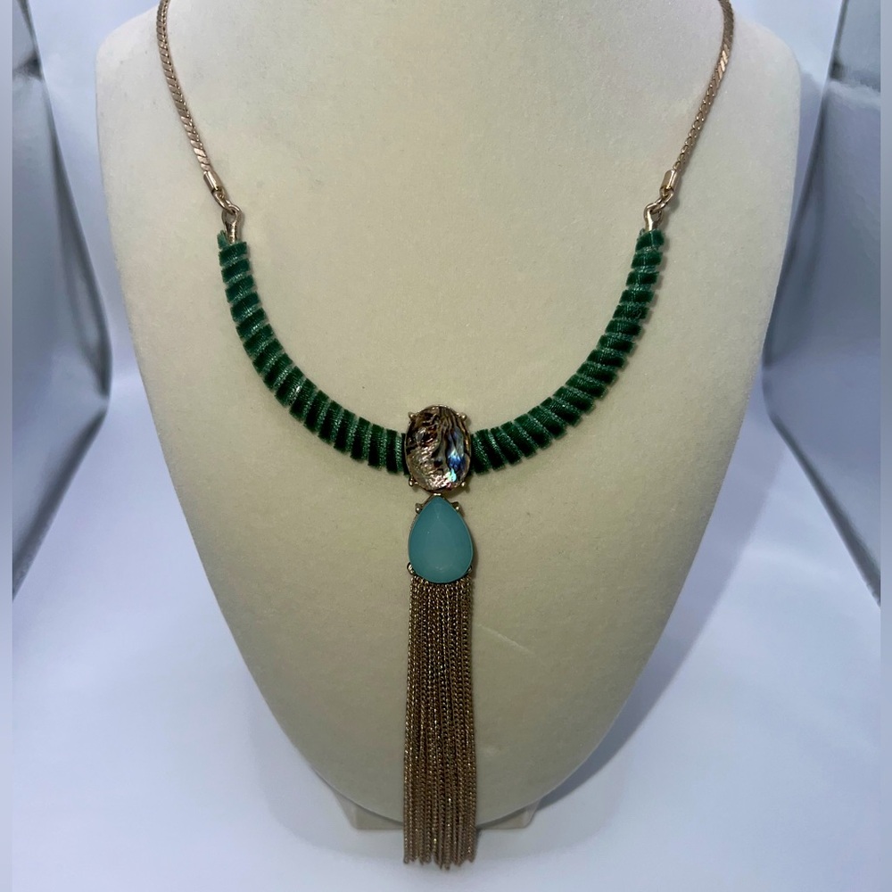 Bohemian Vintage Dangle Green Felt Necklace
